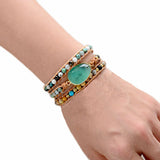 Australian Jade Stone Beads Leather Wrap Bracelet
