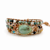 Australian Jade Stone Beads Leather Wrap Bracelet