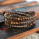 Tiger Eye Leather Wrap Bracelet 3 Strands Woven Mother's Jewelry