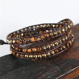 Tiger Eye Leather Wrap Bracelet 3 Strands Woven Mother's Jewelry