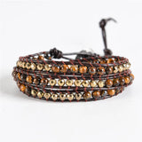 Tiger Eye Leather Wrap Bracelet 3 Strands Woven Mother's Jewelry