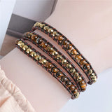 Tiger Eye Leather Wrap Bracelet 3 Strands Woven Mother's Jewelry