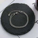 Women Silver Wristband Charms Bracelet Double Chains Bangle