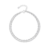 Women Silver Wristband Charms Bracelet Double Chains Bangle