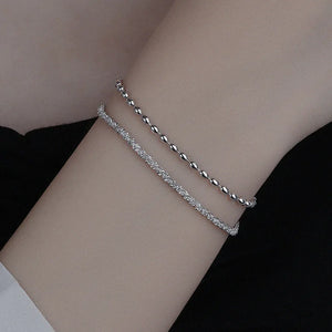 Women Silver Wristband Charms Bracelet Double Chains Bangle
