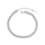 Women Silver Wristband Charms Bracelet Double Chains Bangle