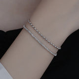 Women Silver Wristband Charms Bracelet Double Chains Bangle