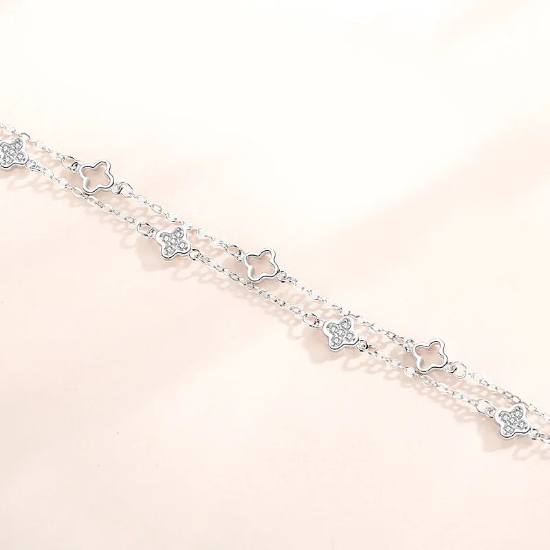 925 Sterling Silver Four Leaf Clover Rose Bracelet for Women