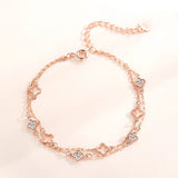 925 Sterling Silver Four Leaf Clover Rose Bracelet for Women