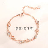 925 Sterling Silver Four Leaf Clover Rose Bracelet for Women