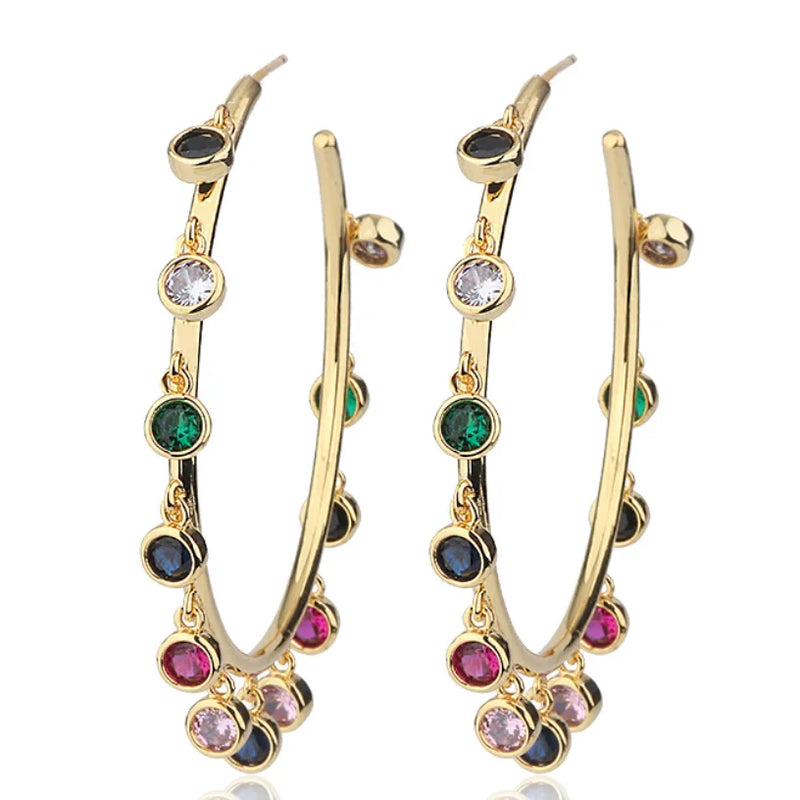 Colorful Zircon Plated Ring Earrings - Hoop Jewelry for Women