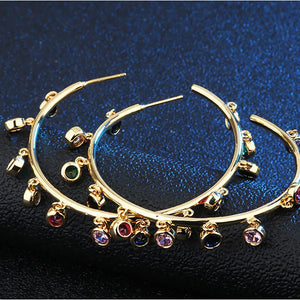 Colorful Zircon Plated Ring Earrings - Hoop Jewelry for Women
