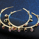 Colorful Zircon Plated Ring Earrings - Hoop Jewelry for Women