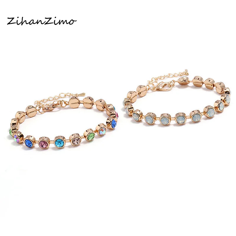 Colorful Crystal Round Metal Bracelet Geometric Circle Jewelry