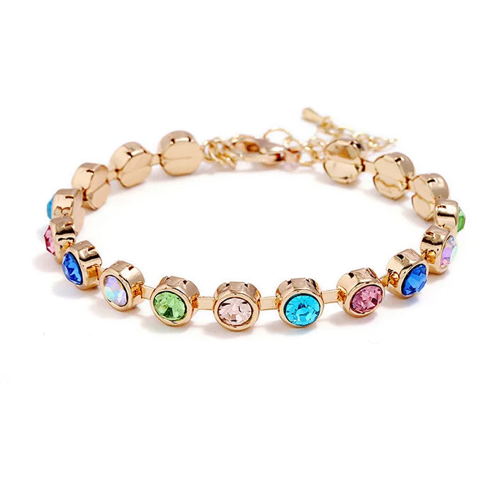 Colorful Crystal Round Metal Bracelet Geometric Circle Jewelry
