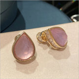 Drop-shaped Cubic Zirconia Women's Earrings with Pink Gemstone Inlay