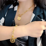 Women Coin Chain Bracelet Plated Metal Bangles