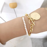 Women Coin Chain Bracelet Plated Metal Bangles