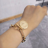 Women Coin Chain Bracelet Plated Metal Bangles