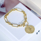 Women Coin Chain Bracelet Plated Metal Bangles