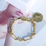 Women Coin Chain Bracelet Plated Metal Bangles