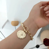Women Coin Chain Bracelet Plated Metal Bangles
