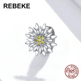 Sterling Silver 925 Zircon Beads Sunflower Charm for Bracelet DIY