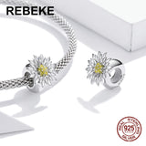 Sterling Silver 925 Zircon Beads Sunflower Charm for Bracelet DIY