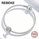 Sterling Silver 925 Zircon Beads Sunflower Charm for Bracelet DIY