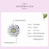 Sterling Silver 925 Zircon Beads Sunflower Charm for Bracelet DIY