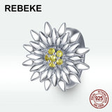 Sterling Silver 925 Zircon Beads Sunflower Charm for Bracelet DIY