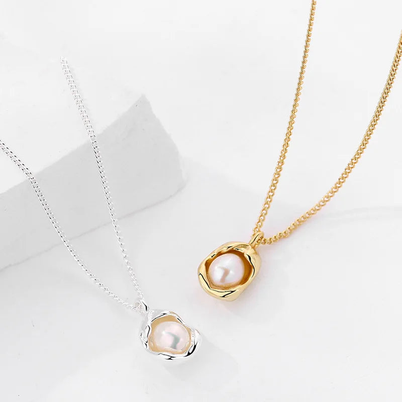 925 Silver Chain Necklace with Pearl Pendant Jewelry for Girl