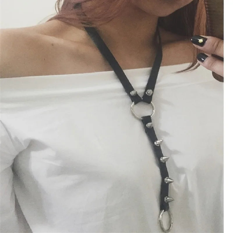 Women Leather Choker Necklace Punk HARAJUKU Goth Rock Torques