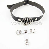 Sexy Punk Leather Choker Necklace with Cross Studs