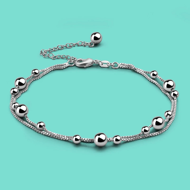 925 Sterling Silver Anklet Bead Box Chain Ankle Bracelet