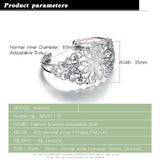 925 Silver Bangle Bracelet Hollow Wide Solid Jewelry Gift
