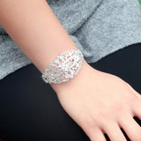 925 Silver Bangle Bracelet Hollow Wide Solid Jewelry Gift