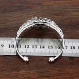 925 Silver Bangle Bracelet Hollow Wide Solid Jewelry Gift