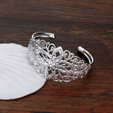 925 Silver Bangle Bracelet Hollow Wide Solid Jewelry Gift