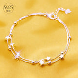 Women's 925 Sterling Silver Double Rows Star & Lucky Beads Bracelet