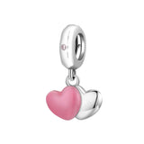 Sterling Silver Heart Pendant Bracelet Set Pink DIY Gift