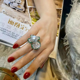 13-14MM Round Pearl Flower Ring 925 Sterling Silver Cocktail Jewelry Gift
