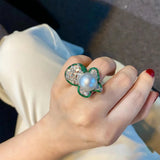 13-14MM Round Pearl Flower Ring 925 Sterling Silver Cocktail Jewelry Gift
