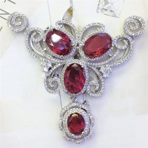 Women's Silver Red CZ Necklace Pendant