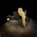 Parrot Wedding Band Ring Red Zircon Two Tone Women's Jewelry