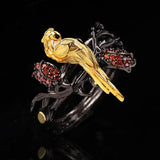 Parrot Wedding Band Ring Red Zircon Two Tone Women's Jewelry