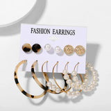 6-Piece Acrylic Pearl C-Shaped Earrings Set
