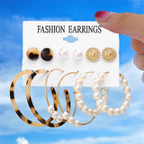 6-Piece Acrylic Pearl C-Shaped Earrings Set