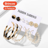 6-Piece Acrylic Pearl C-Shaped Earrings Set