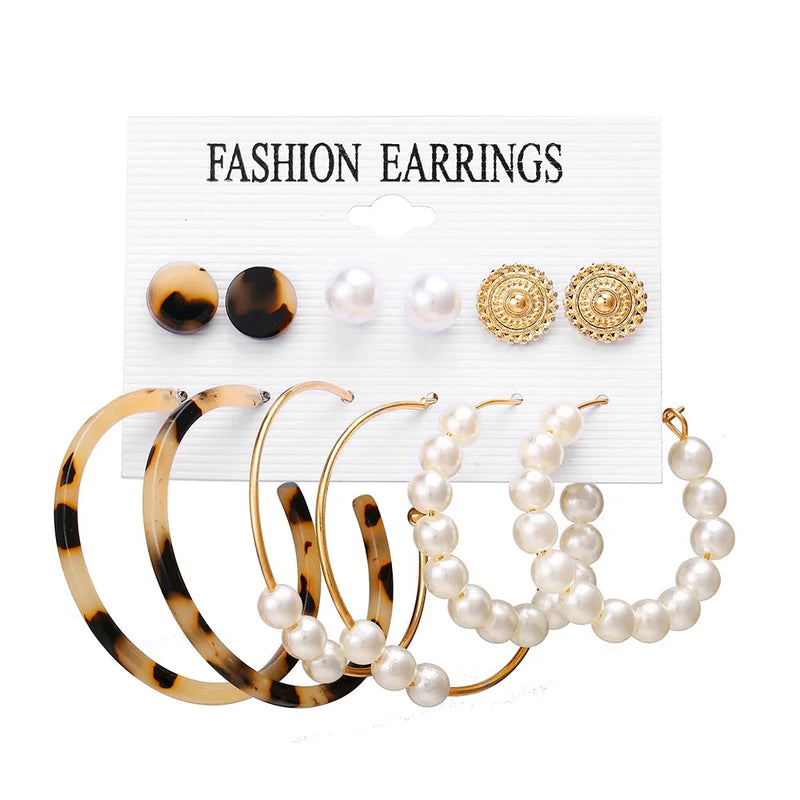 6-Piece Acrylic Pearl C-Shaped Earrings Set